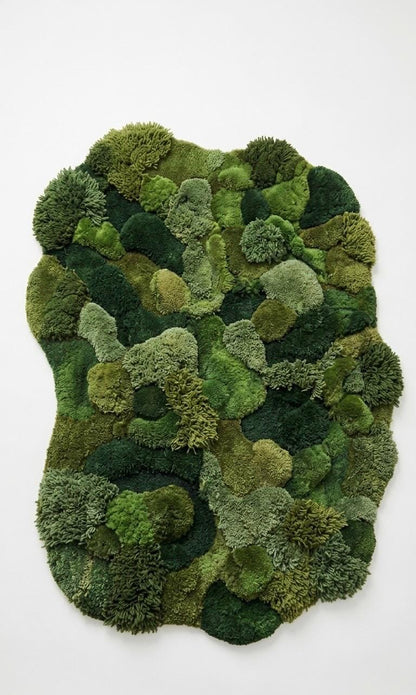 Hand Tufted Moss Rug | Organic Wool Area Rug | 3D Textured Green Rug | Irregular Shape Rug | Nature Inspired Plush Carpet Luxury Modern Rug