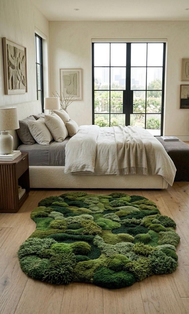 Hand Tufted Moss Rug | Organic Wool Area Rug | 3D Textured Green Rug | Irregular Shape Rug | Nature Inspired Plush Carpet Luxury Modern Rug