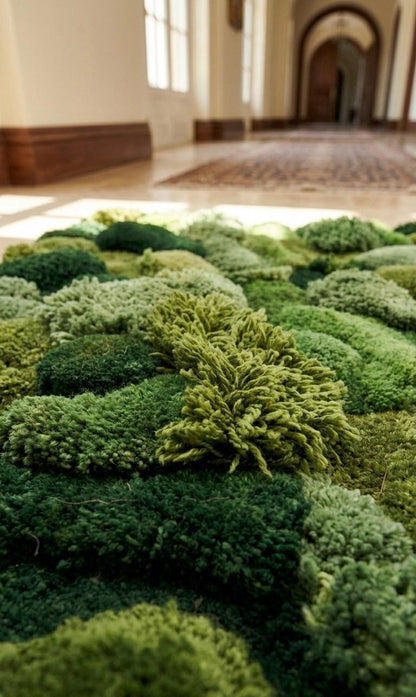 Hand Tufted Moss Rug | Organic Wool Area Rug | 3D Textured Green Rug | Irregular Shape Rug | Nature Inspired Plush Carpet Luxury Modern Rug