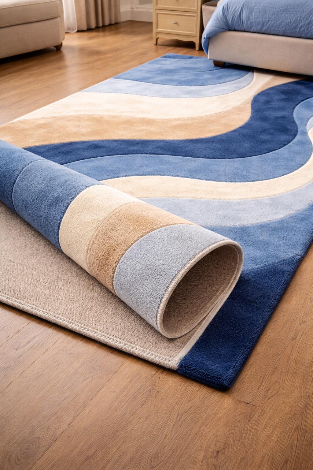 Luxury Abstract Rug | Hand Tufted Wool Rug | Modern Wave Design Carpet | Luxury Living Room Rug | Beige Blue Area Rug | Custom Size Rug