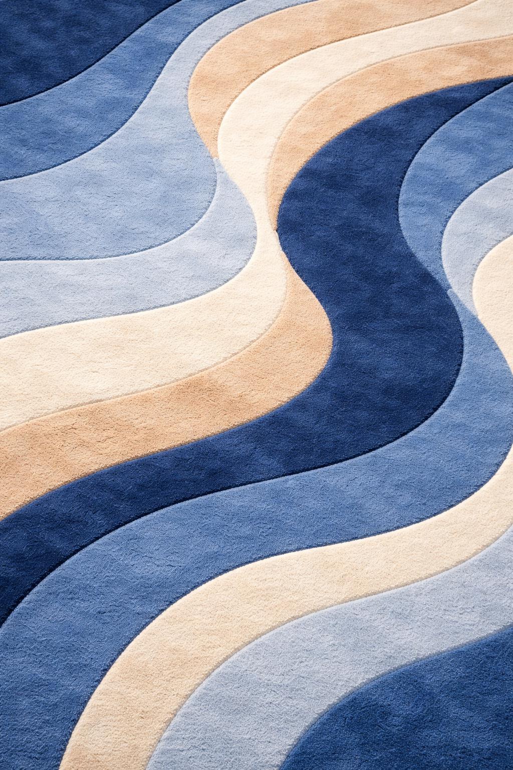 Luxury Abstract Rug | Hand Tufted Wool Rug | Modern Wave Design Carpet | Luxury Living Room Rug | Beige Blue Area Rug | Custom Size Rug