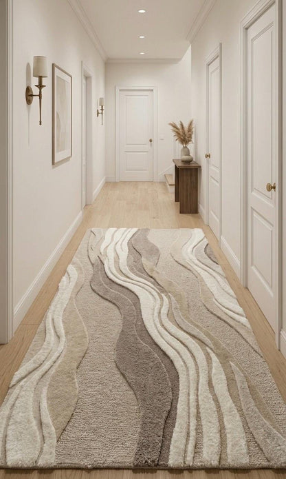 Luxury Hand Tufted Wool Rug | 3D High Low Sculpted Abstract Rug | Neutral Beige Ivory Modern Area Rug | Organic Wave Texture Carpet |