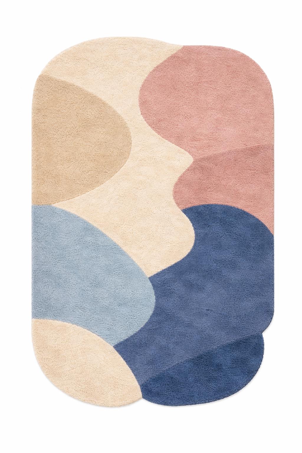 Organic Shape Tufted Rug | Pastel Abstract Area Rug | Luxury Hand Tufted Carpet | Modern Bedroom Rug | Wavy Wool Rug