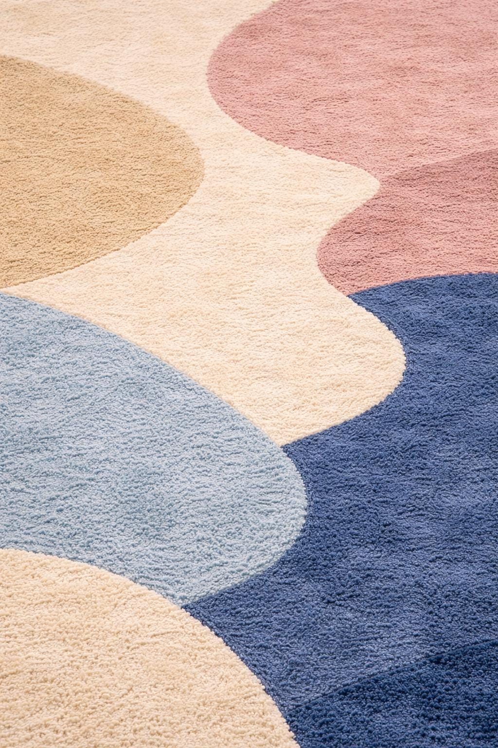 Organic Shape Tufted Rug | Pastel Abstract Area Rug | Luxury Hand Tufted Carpet | Modern Bedroom Rug | Wavy Wool Rug