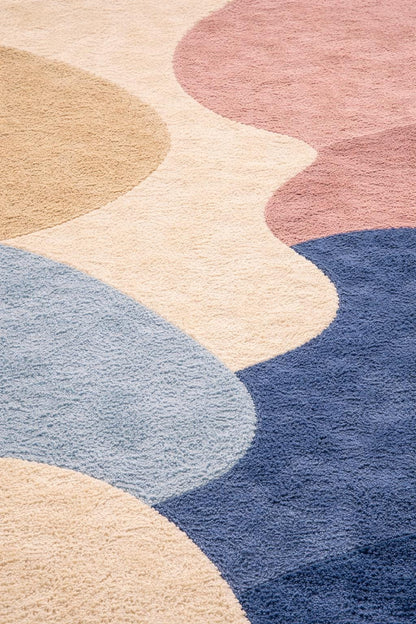 Organic Shape Tufted Rug | Pastel Abstract Area Rug | Luxury Hand Tufted Carpet | Modern Bedroom Rug | Wavy Wool Rug