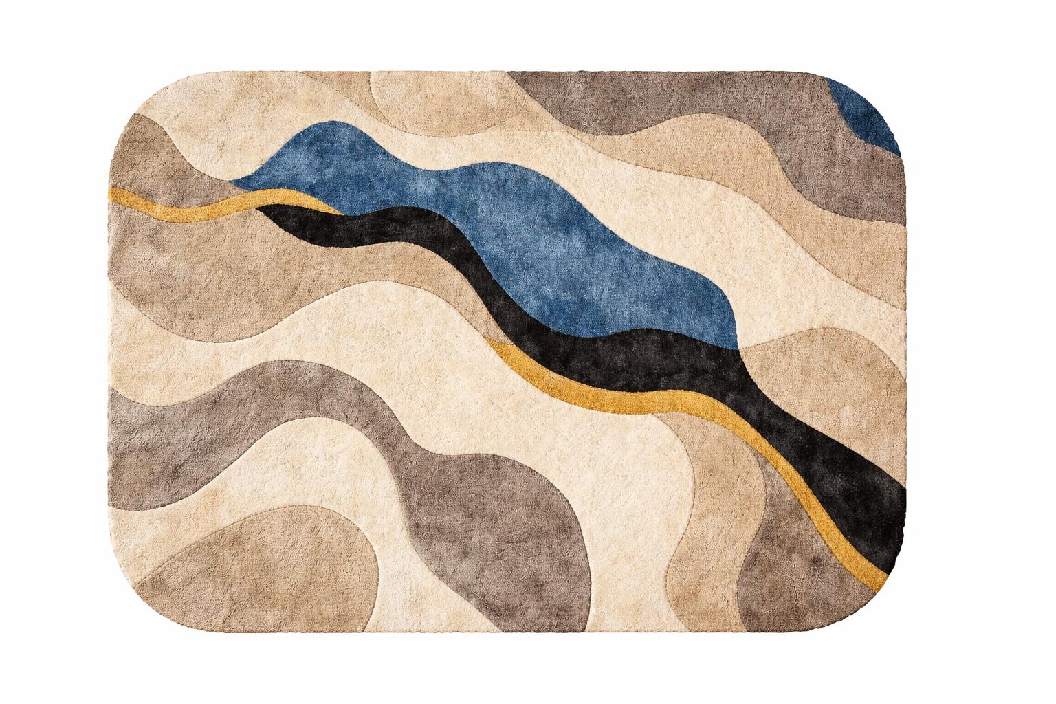 Abstract Hand Tufted Wool Rug | Modern Beige Blue Area Rug | Luxury Bedroom Rug |Custom Size Handmade Rug | Contemporary Wave Design Carpet