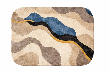 Abstract Hand Tufted Wool Rug | Modern Beige Blue Area Rug | Luxury Bedroom Rug |Custom Size Handmade Rug | Contemporary Wave Design Carpet