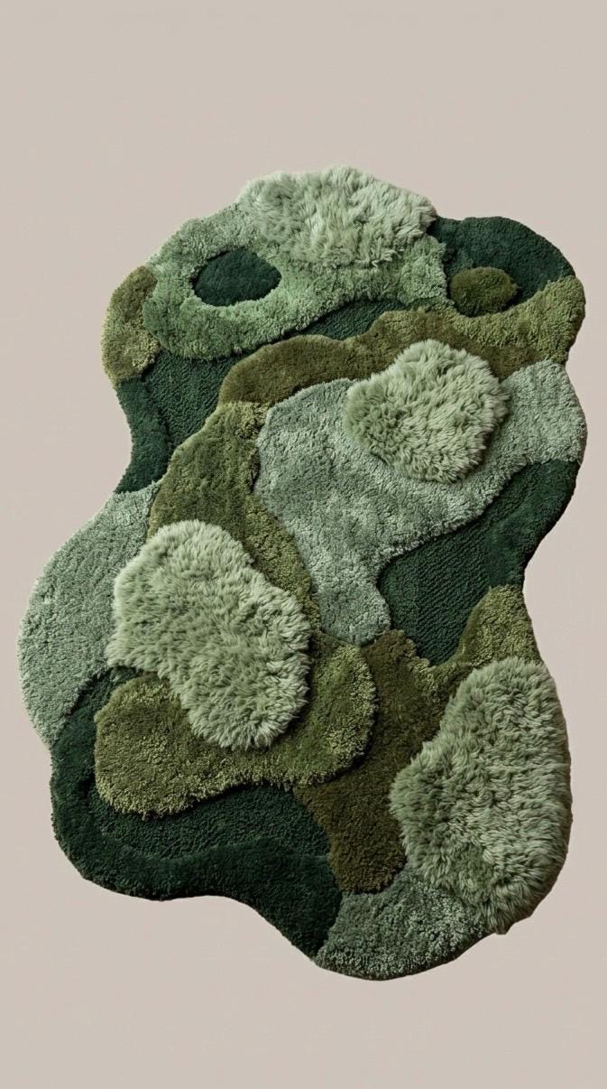 Organic Moss Rug Hand Tufted Wool Rug | Irregular Shape 3D Forest Floor Carpet | Biophilic Design Sage Green Olive Area Rug