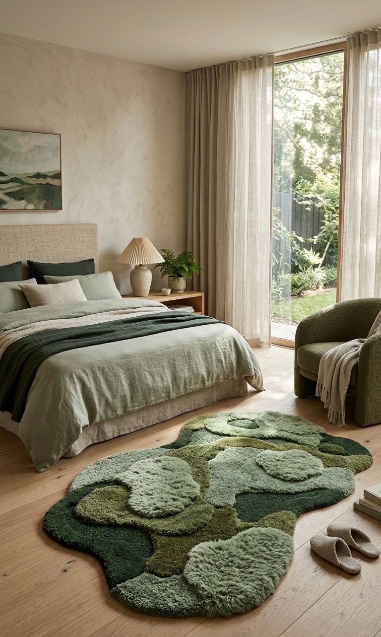 Organic Moss Rug Hand Tufted Wool Rug | Irregular Shape 3D Forest Floor Carpet | Biophilic Design Sage Green Olive Area Rug