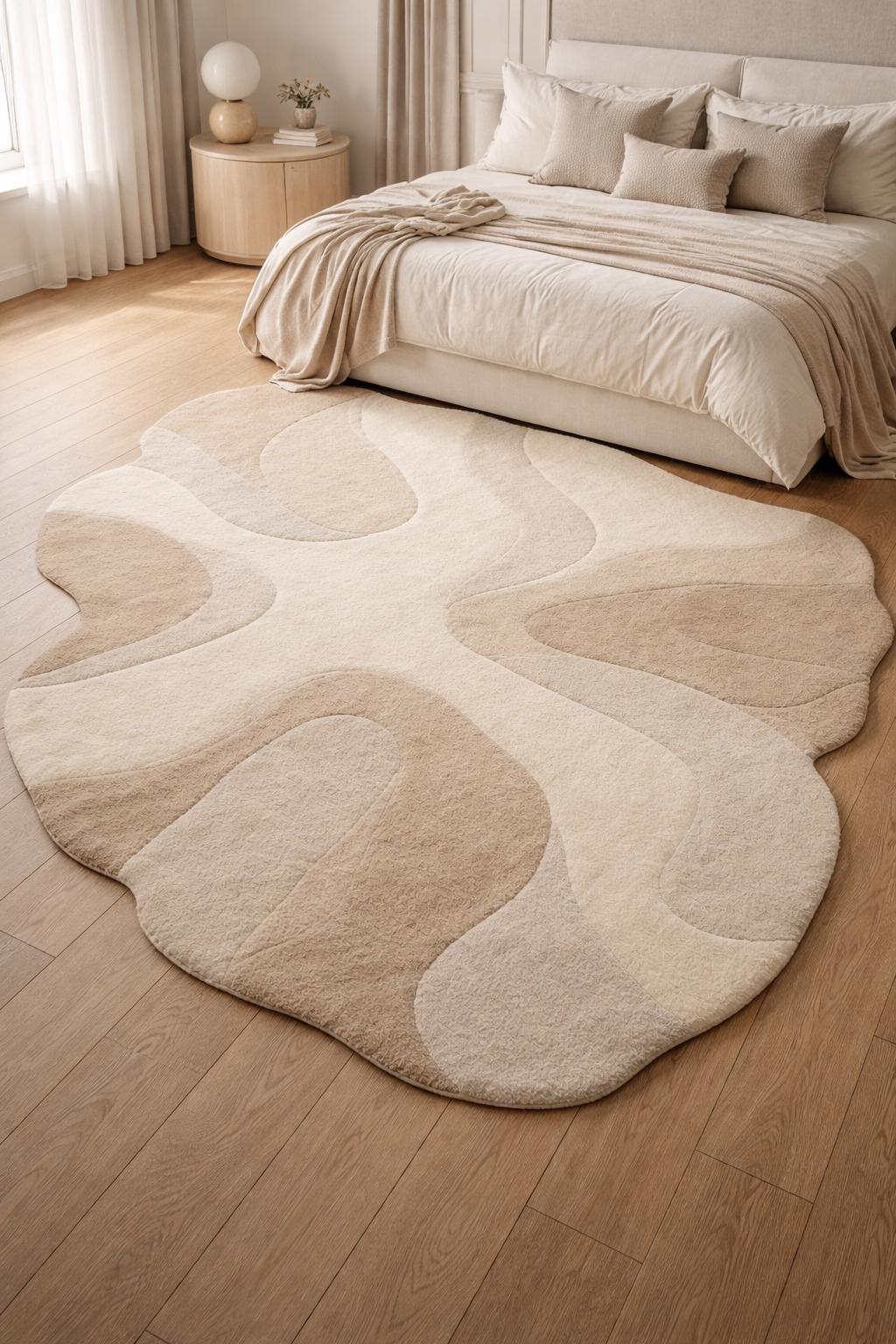 Hand Tufted Wool Rug | Organic Shape, Neutral Abstract Design, Modern Living Room 9x12