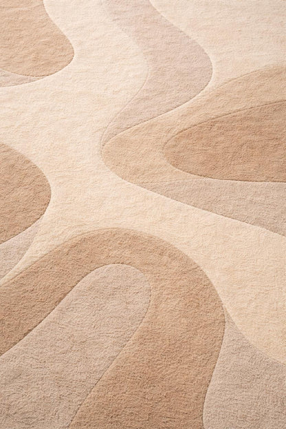 Hand Tufted Wool Rug | Organic Shape, Neutral Abstract Design, Modern Living Room 9x12