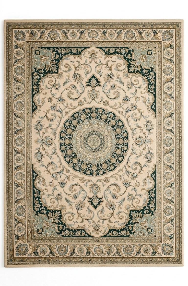 Luxury Hand Tufted Wool Rug | Classic European Medallion Rug | Ivory Green Floral Area Rug | Traditional Bedroom Living Room Carpet | 15x20