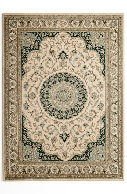 Luxury Hand Tufted Wool Rug | Classic European Medallion Rug | Ivory Green Floral Area Rug | Traditional Bedroom Living Room Carpet | 15x20
