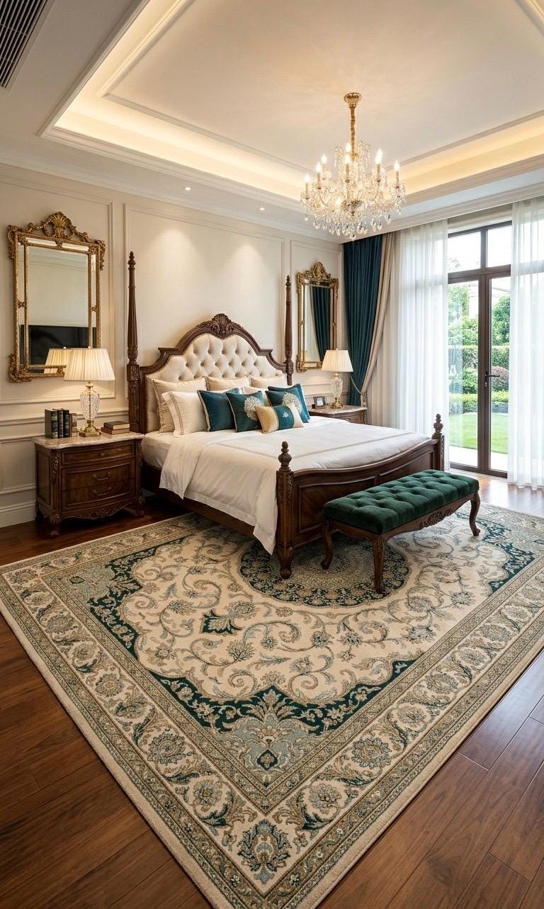Luxury Hand Tufted Wool Rug | Classic European Medallion Rug | Ivory Green Floral Area Rug | Traditional Bedroom Living Room Carpet | 15x20