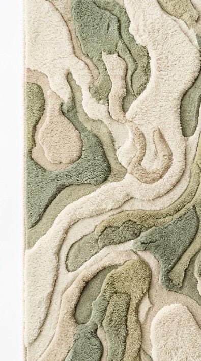 Organic Abstract Green Rug | Hand Tufted Wool Rug Neutral Sage Area Rug | Modern Sculpted 3D Texture Rug | Japandi Minimalist Room carpet