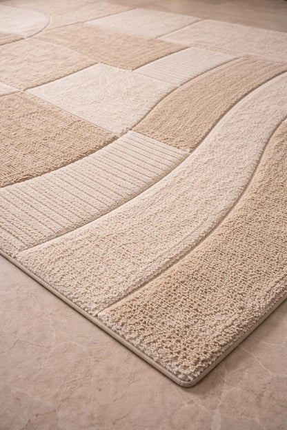 Hand Tufted Wool Rug | Neutral Abstract Rug | Beige Modern Area Rug | Minimalist Carpet |Custom Size Living Room Rug | 6x7 7x10 8x10 9x12