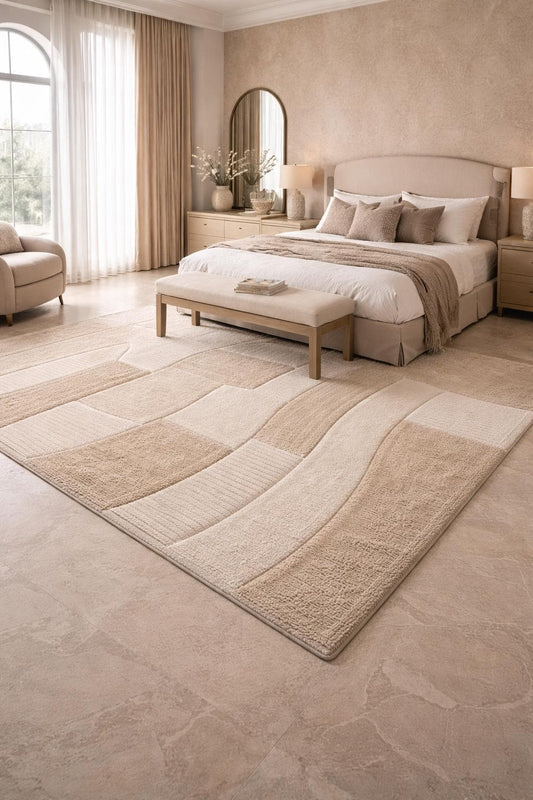 Hand Tufted Wool Rug | Neutral Abstract Rug | Beige Modern Area Rug | Minimalist Carpet |Custom Size Living Room Rug | 6x7 7x10 8x10 9x12