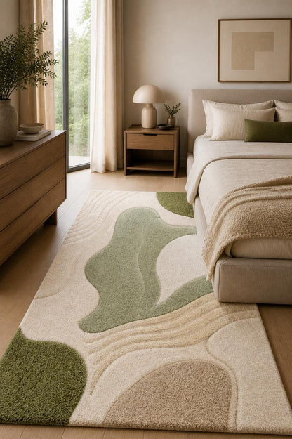 Luxury Moss Green Tufted Wool Rug |  Organic Abstract Area Rug | Neutral Modern Rug | Hand Tufted Carpet | handmade Sculpted Textured Rug