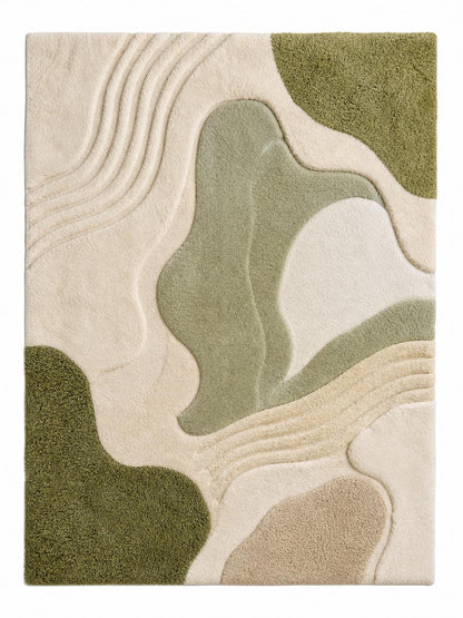 Luxury Moss Green Tufted Wool Rug |  Organic Abstract Area Rug | Neutral Modern Rug | Hand Tufted Carpet | handmade Sculpted Textured Rug