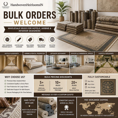 Custom Bulk Hand Tufted Wool Rugs | Wholesale Rugs for Hotels, Airbnb & Interior Designers | Large Area Rugs | HandwovenHeirloomsIN