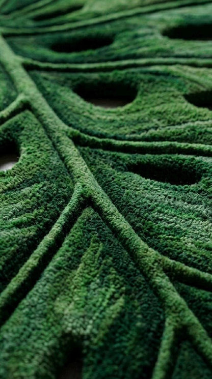 Monstera Leaf Rug | Hand Tufted Wool Rug |Botanical Green Area Rug | Organic Shape Rug | Luxury Statement Rug | Modern Tropical Home Decor