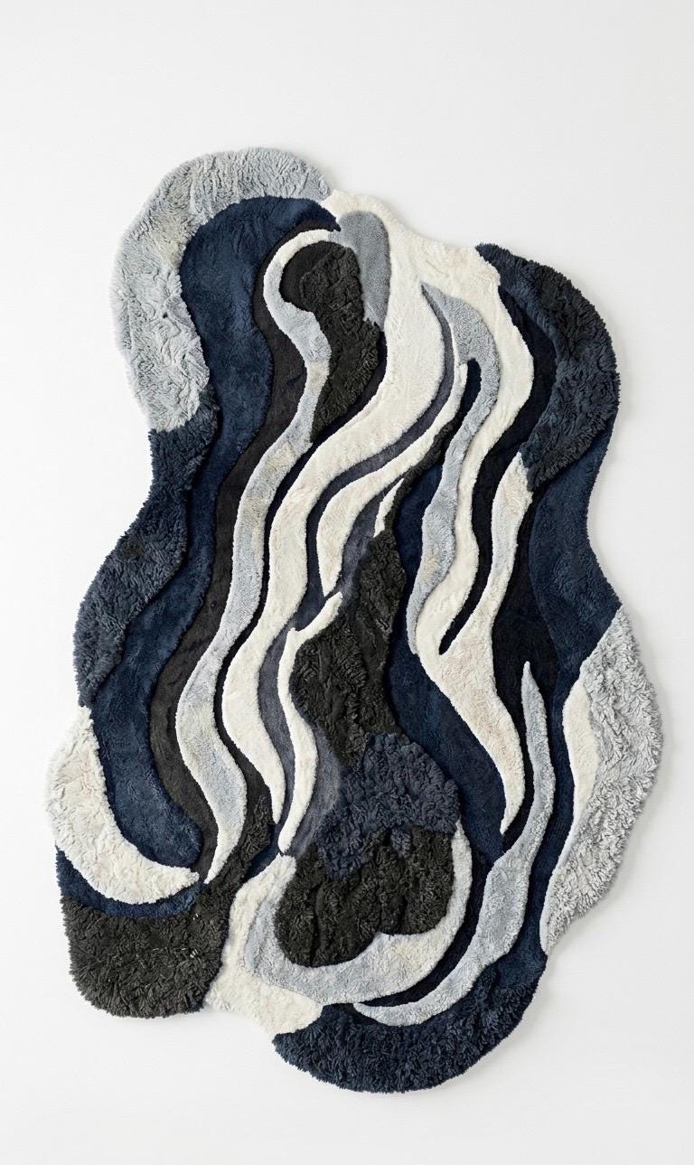Irregular Abstract Tufted Rug | Midnight Flow rug | Navy Blue Cream Modern Area Rug | Handmade Sculpted Wool Rug | Luxury Organic Shape Rug