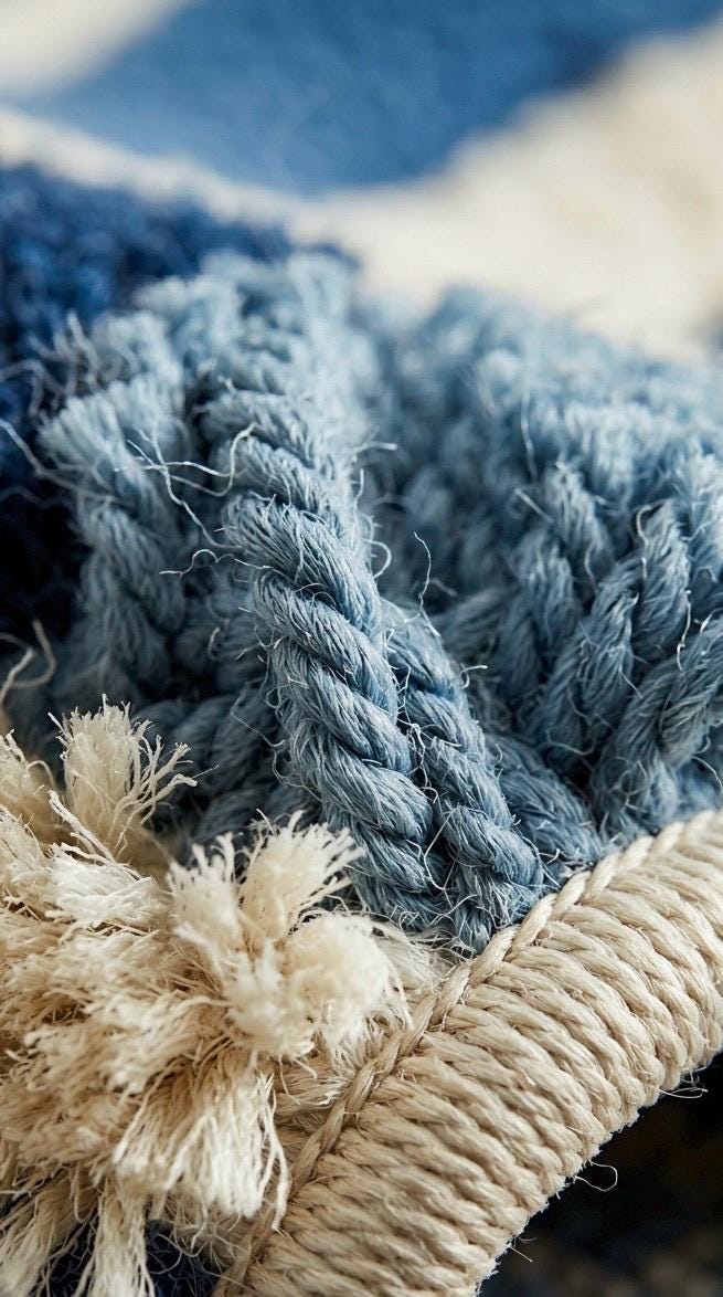 Hand Tufted Wool Rug Blue Cream Abstract | Modern Wavy Area Rug | Luxury Bedroom Living Room Carpet | Scandinavian Mid Century Floor Rug