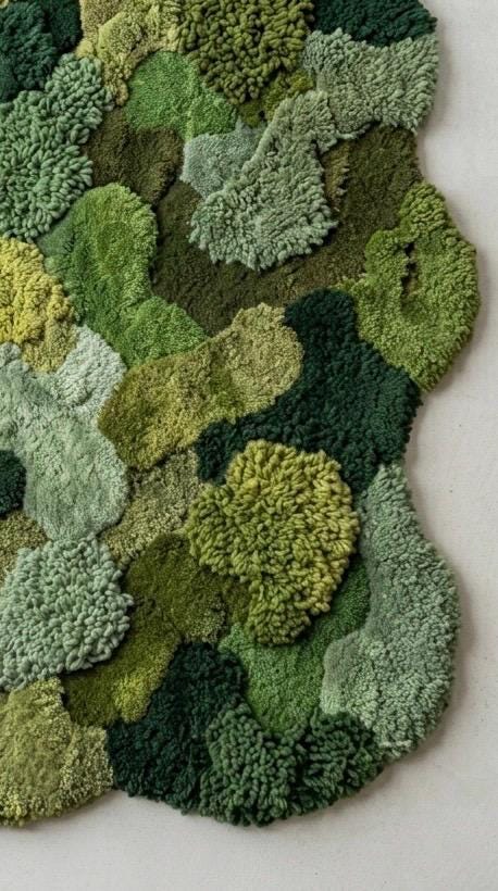 Luxury Moss Rug | Hand Tufted Wool Rug |Organic Shape Green Rug | Textured 3D Area Rug | Biophilic Home Decor | Custom Nature Rug