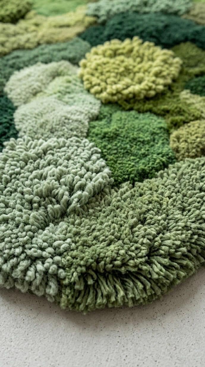 Luxury Moss Rug | Hand Tufted Wool Rug |Organic Shape Green Rug | Textured 3D Area Rug | Biophilic Home Decor | Custom Nature Rug