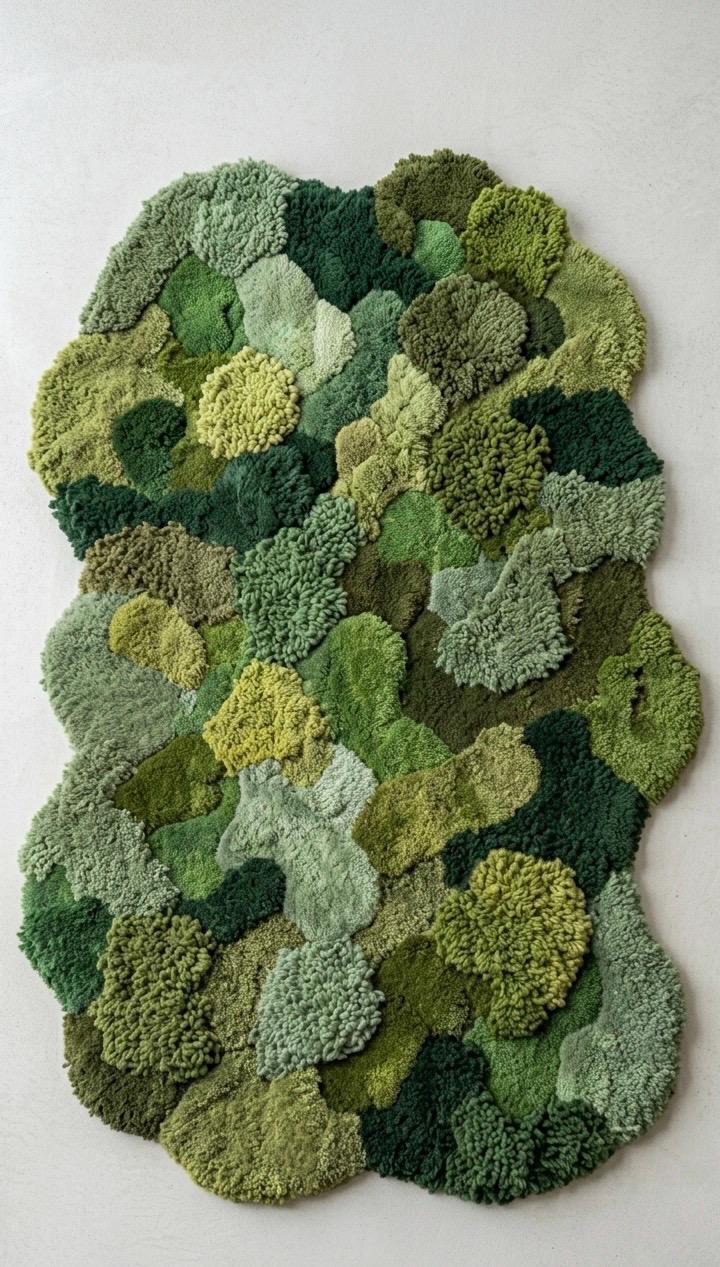 Luxury Moss Rug | Hand Tufted Wool Rug |Organic Shape Green Rug | Textured 3D Area Rug | Biophilic Home Decor | Custom Nature Rug