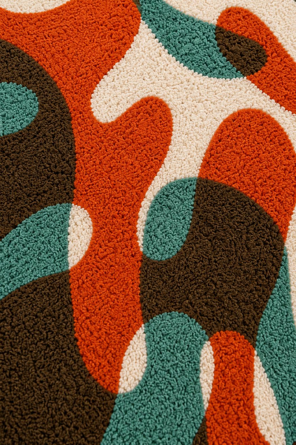 Luxury Abstract Hand Tufted Wool Rug |Modern Organic Area Rug | Contemporary Cream Orange Teal Carpet | Custom Handmade Bedroom Living Room