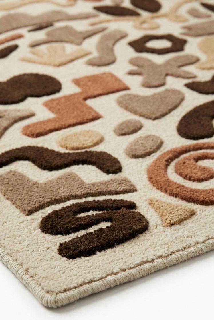 Abstract Tufted Wool Rug | Modern Handmade Area Rug | Neutral Beige Brown Rug | Luxury Bedroom Rug | Artistic Scandinavian Carpet | 9x12