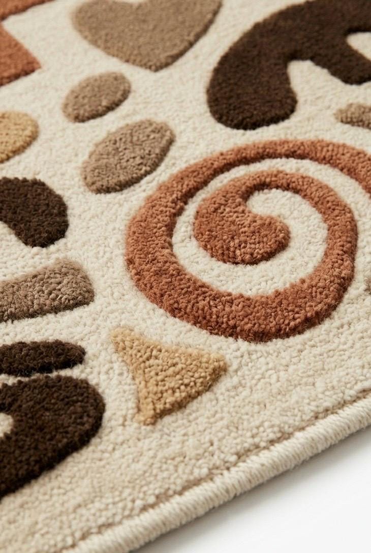Abstract Tufted Wool Rug | Modern Handmade Area Rug | Neutral Beige Brown Rug | Luxury Bedroom Rug | Artistic Scandinavian Carpet | 9x12