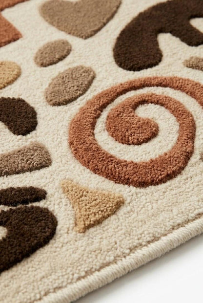 Abstract Tufted Wool Rug | Modern Handmade Area Rug | Neutral Beige Brown Rug | Luxury Bedroom Rug | Artistic Scandinavian Carpet | 9x12