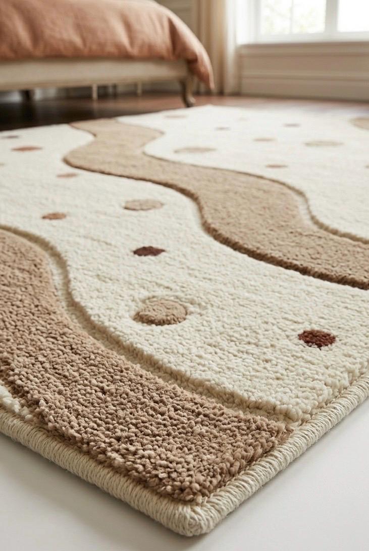 Modern Neutral Tufted Wool Rug | Abstract Wave Rug | Beige Cream Area Rug |Scandinavian Minimalist Rug | Luxury Bedroom Living Room Decor