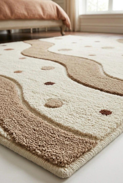 Modern Neutral Tufted Wool Rug | Abstract Wave Rug | Beige Cream Area Rug |Scandinavian Minimalist Rug | Luxury Bedroom Living Room Decor
