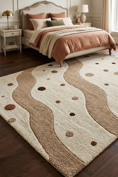 Modern Neutral Tufted Wool Rug | Abstract Wave Rug | Beige Cream Area Rug |Scandinavian Minimalist Rug | Luxury Bedroom Living Room Decor