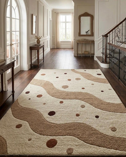 Modern Neutral Tufted Wool Rug | Abstract Wave Rug | Beige Cream Area Rug |Scandinavian Minimalist Rug | Luxury Bedroom Living Room Decor