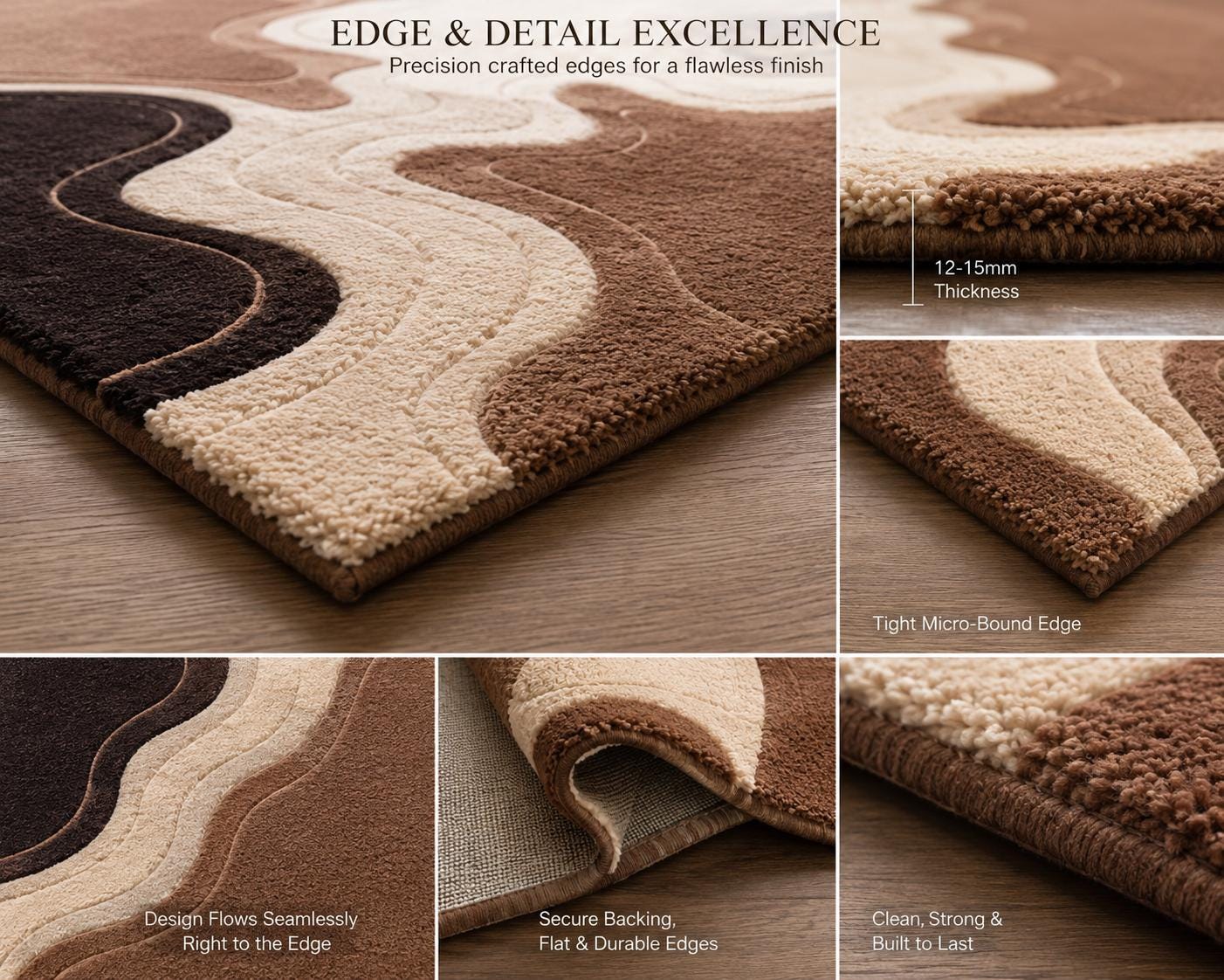 Luxury Hand Tufted Wool Rug | Abstract Neutral Area Rug | Modern Beige Brown Carpet | High Pile Sculpted Rug | Living Room Bedroom Rug