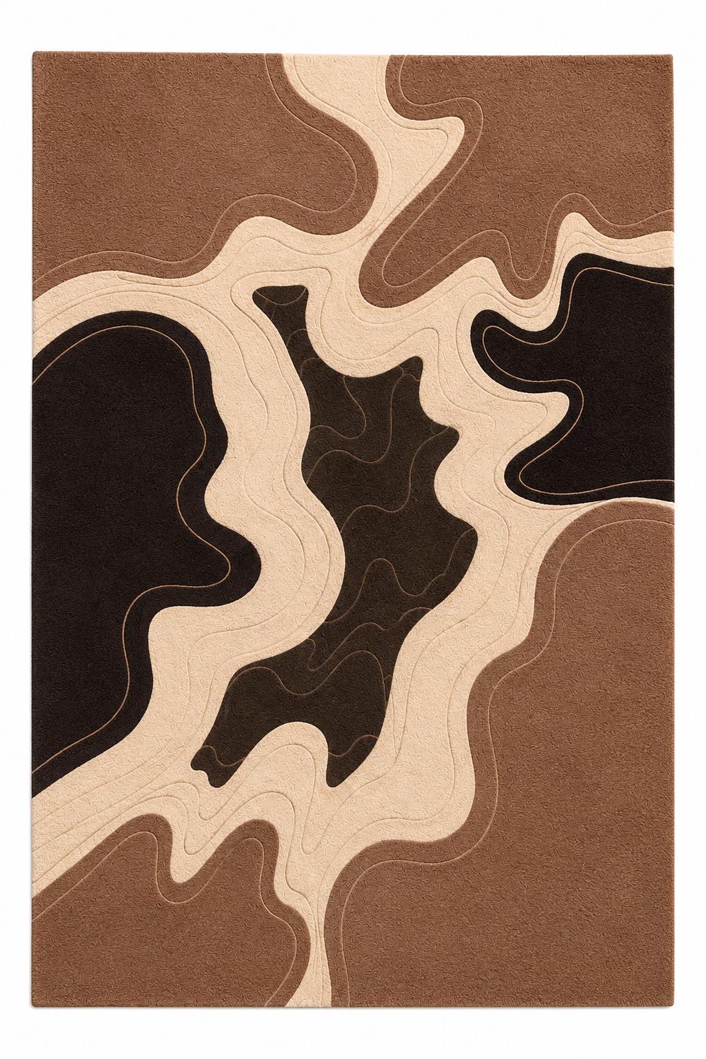 Luxury Hand Tufted Wool Rug | Abstract Neutral Area Rug | Modern Beige Brown Carpet | High Pile Sculpted Rug | Living Room Bedroom Rug