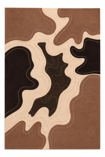 Luxury Hand Tufted Wool Rug | Abstract Neutral Area Rug | Modern Beige Brown Carpet | High Pile Sculpted Rug | Living Room Bedroom Rug