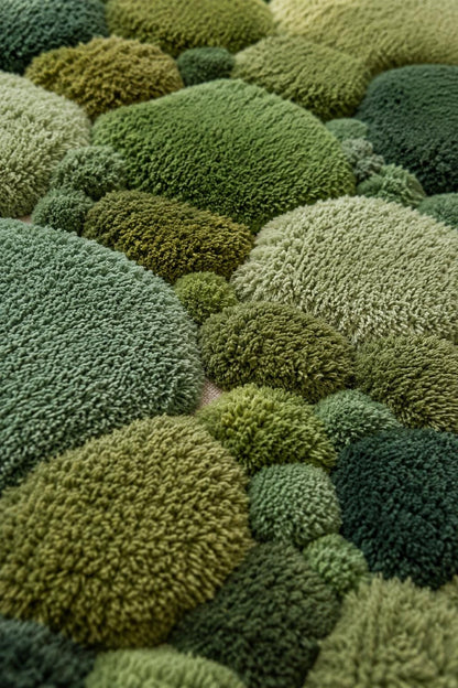 Hand Tufted Wool Moss Rug | Organic Pebble Shapes, Biophilic Japandi Carpet