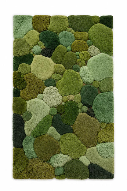 Hand Tufted Wool Moss Rug | Organic Pebble Shapes, Biophilic Japandi Carpet