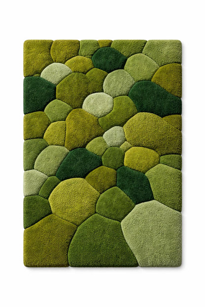 Luxury Moss Pebble Rug  3D Tufted Green Area Rug | Organic Stone Texture Rug | Japandi Bedroom Rug | Handmade Moss Carpet | Forest Inspired