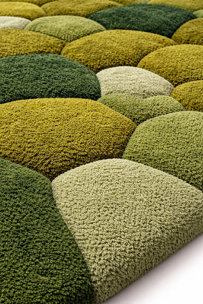 Luxury Moss Pebble Rug  3D Tufted Green Area Rug | Organic Stone Texture Rug | Japandi Bedroom Rug | Handmade Moss Carpet | Forest Inspired