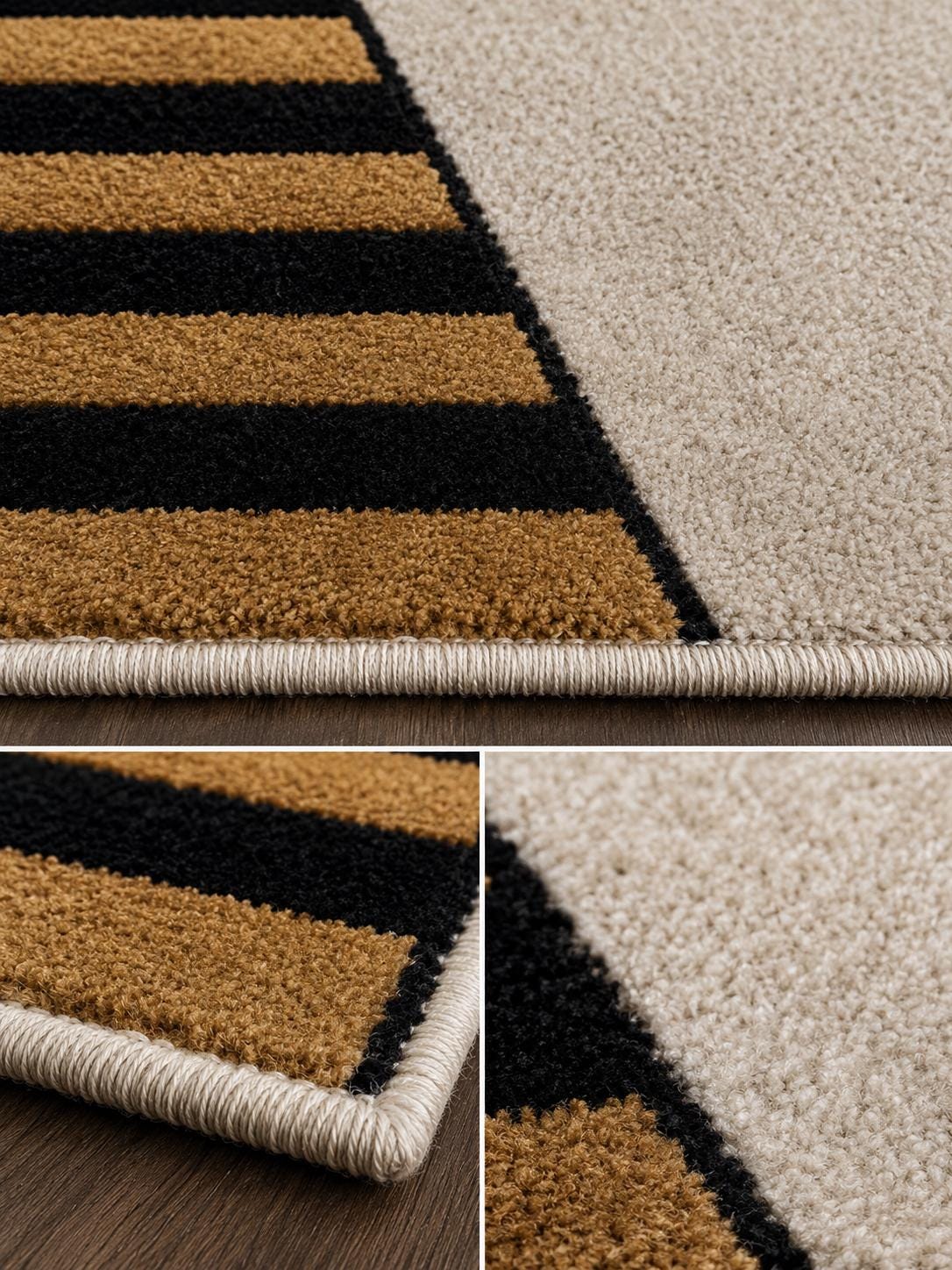 Luxury Geometric Area Rug | Modern Black Beige Wool Rug | Minimalist Contemporary Carpet | Handmade Designer Living Room Rug UK US Decor