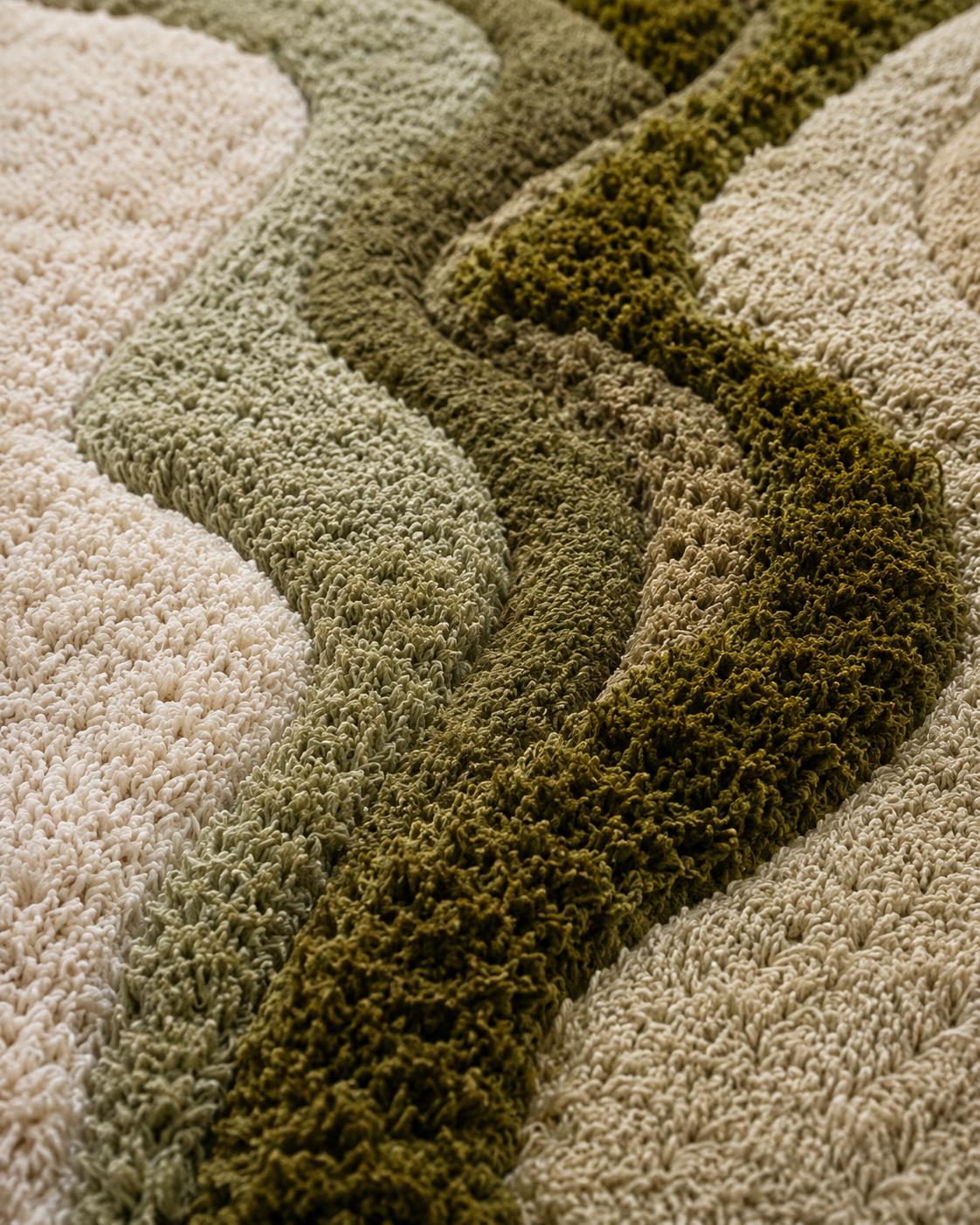 Luxury Moss Tufted Rug | Handmade Sculpted Area Rug | Organic Modern Green Rug | Abstract Textured Wool Carpet | Wavy Neutral Home Decor