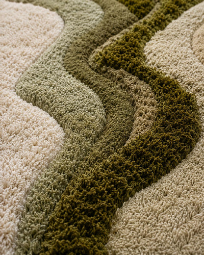 Luxury Moss Tufted Rug | Handmade Sculpted Area Rug | Organic Modern Green Rug | Abstract Textured Wool Carpet | Wavy Neutral Home Decor