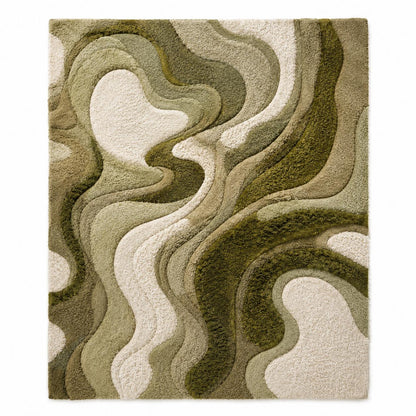 Luxury Moss Tufted Rug | Handmade Sculpted Area Rug | Organic Modern Green Rug | Abstract Textured Wool Carpet | Wavy Neutral Home Decor