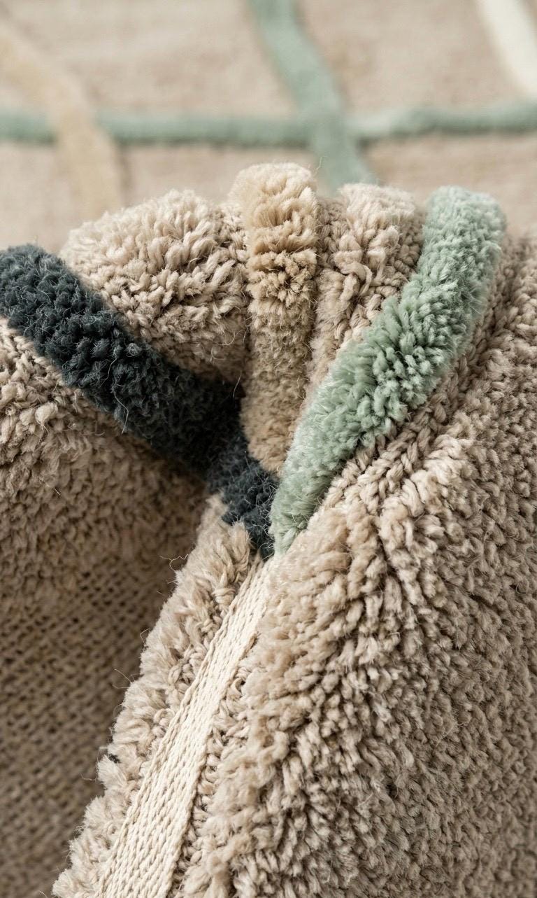 Luxury Hand Tufted Wool Rug | Organic Grid Pattern | Modern Scandinavian Area Rug |Neutral Beige Sage Black | Plush Soft Handmade Carpet